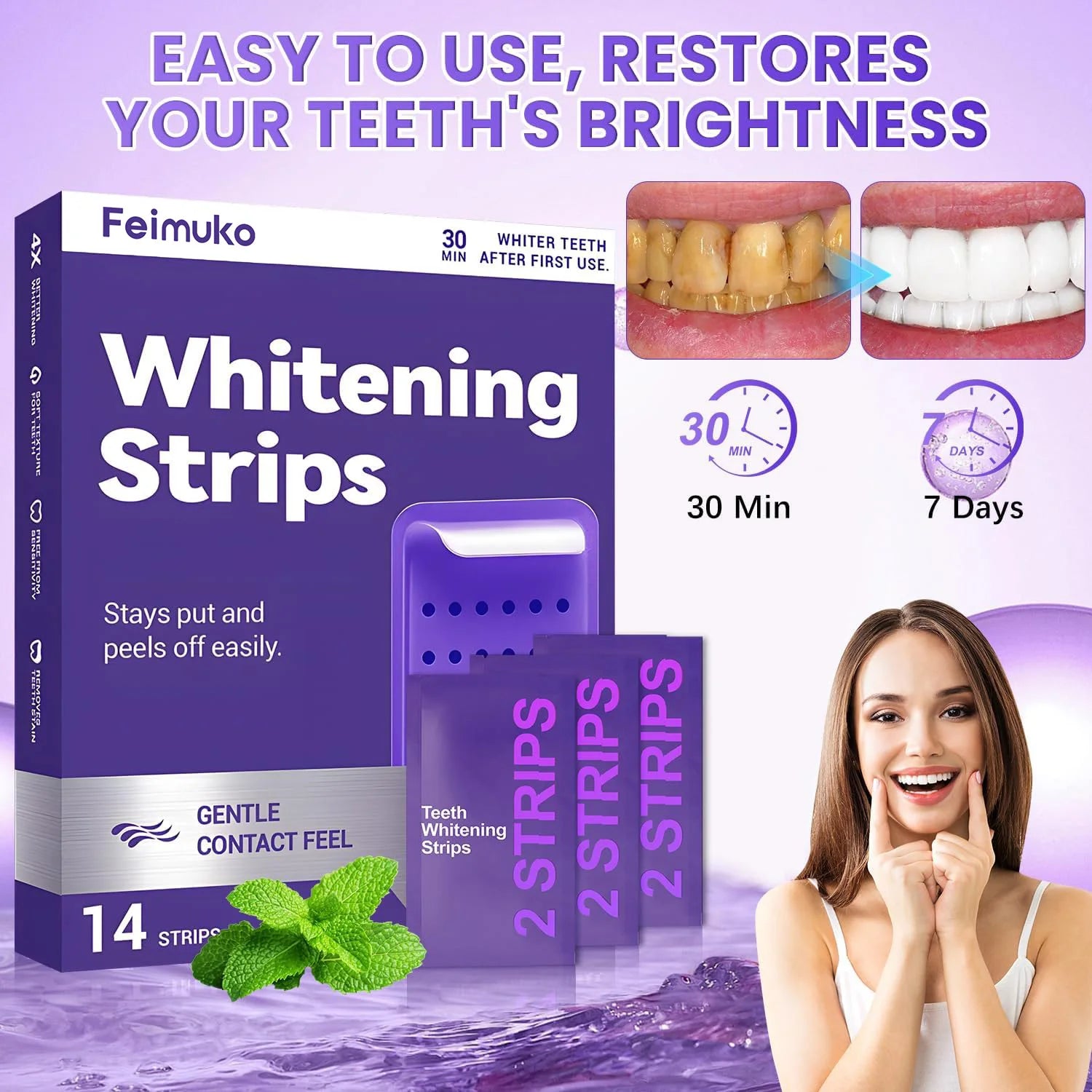 Purple Teeth Whitening Strips – Enamel-Safe Brightening Care for Sensitive Teeth