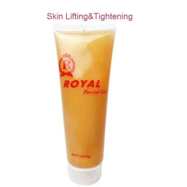 Ultrasonic RF Gel in a translucent amber tube with white cap, Royal branding, and 300g label