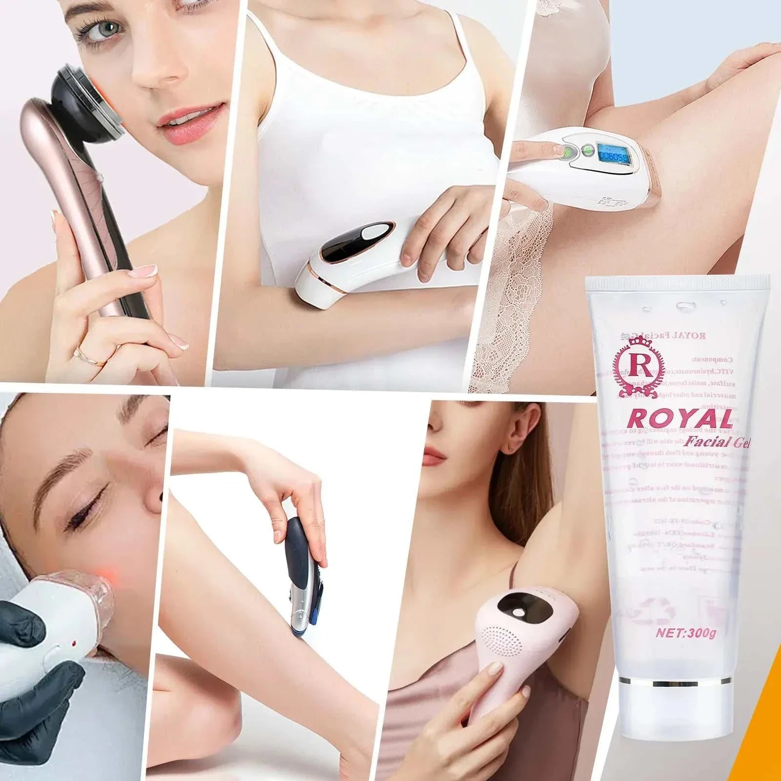 Ultrasonic RF Gel in a white 300g tube with pink Royal Pearl Gel label for beauty treatments